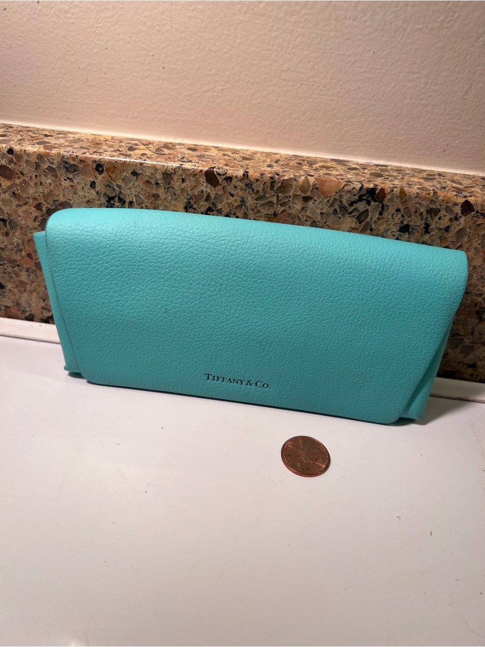 Tiffany & Co. Aqua Pebbled Leather Eyeglasses or Sunglasses Case ~6x3.5”